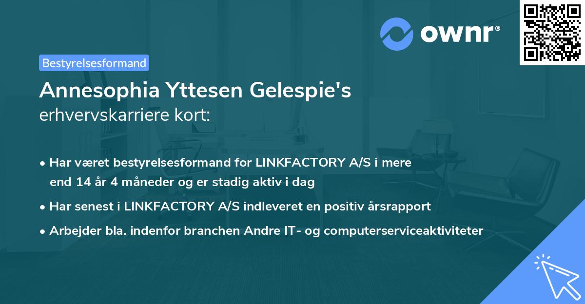 Annesophia Yttesen Gelespie's erhvervskarriere kort
