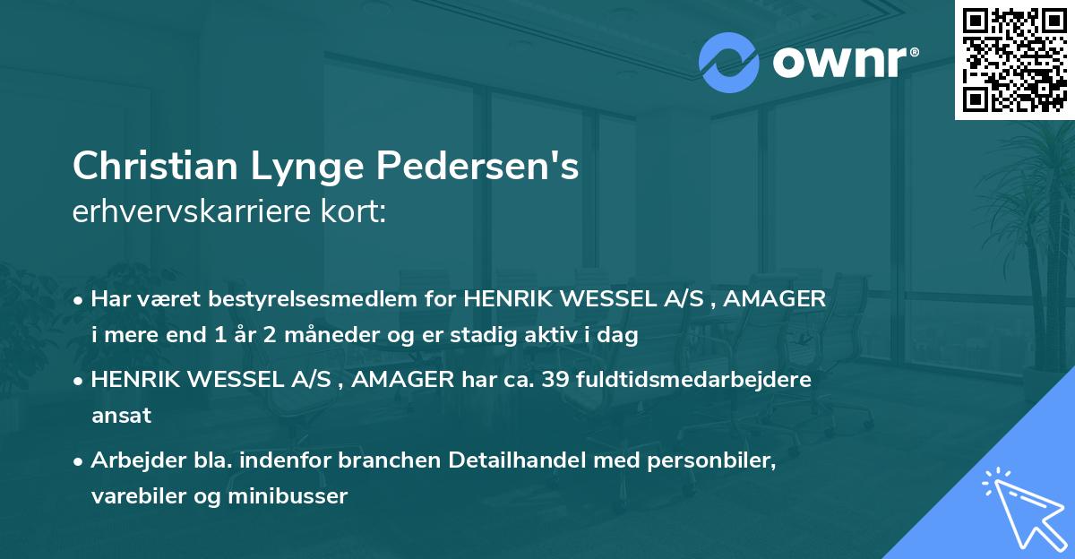 Christian Lynge Pedersen's erhvervskarriere kort
