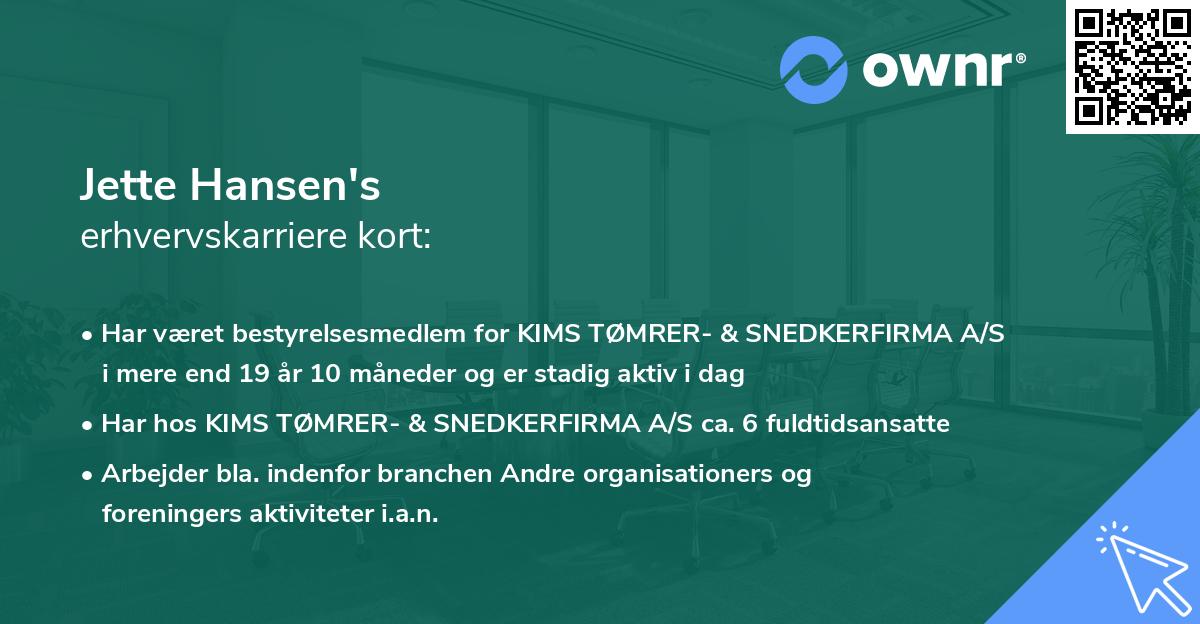 Jette Hansen's erhvervskarriere kort