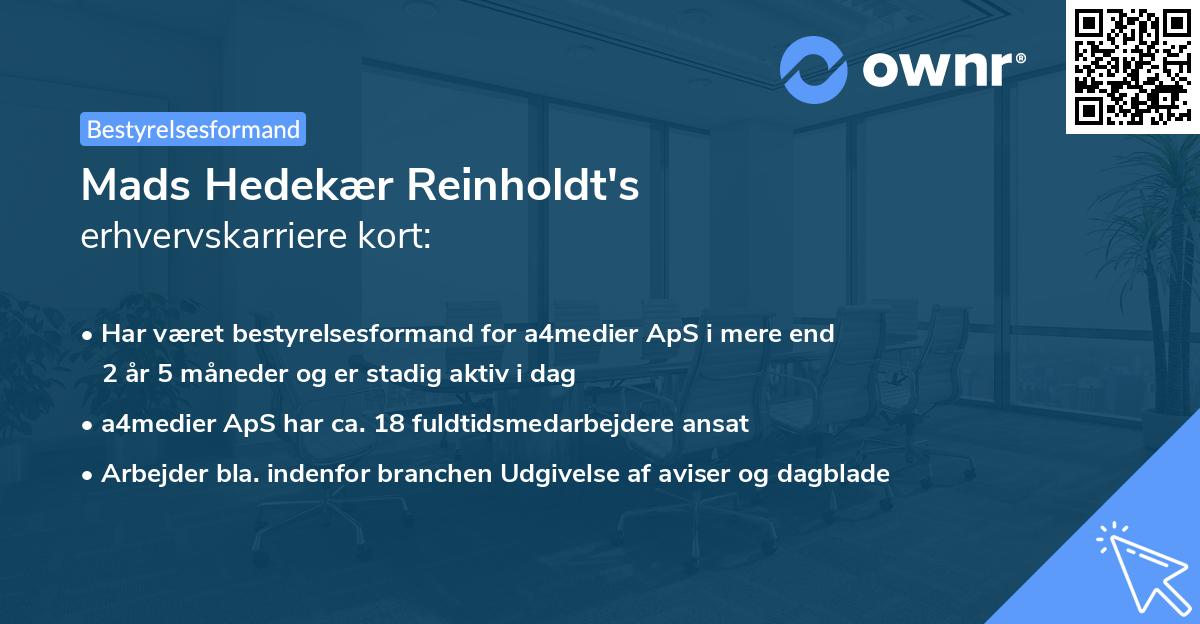 Mads Hedekær Reinholdt's erhvervskarriere kort