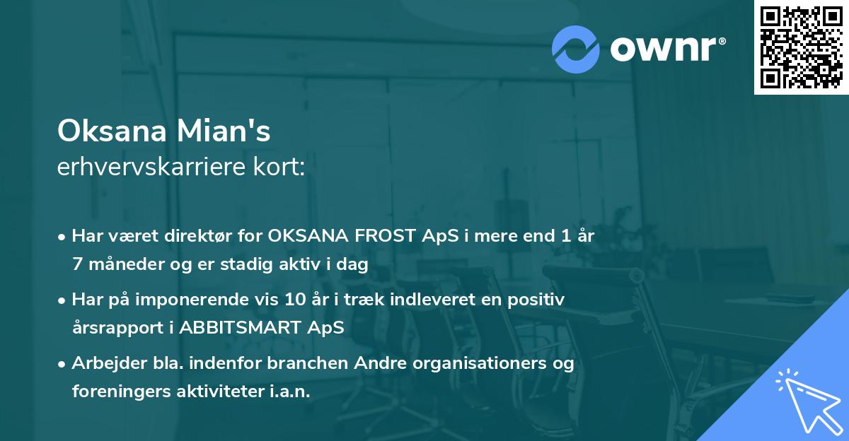 Oksana Mian's erhvervskarriere kort