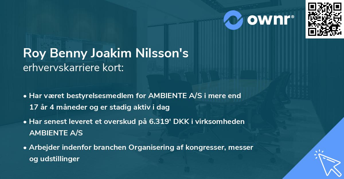Roy Benny Joakim Nilsson's erhvervskarriere kort