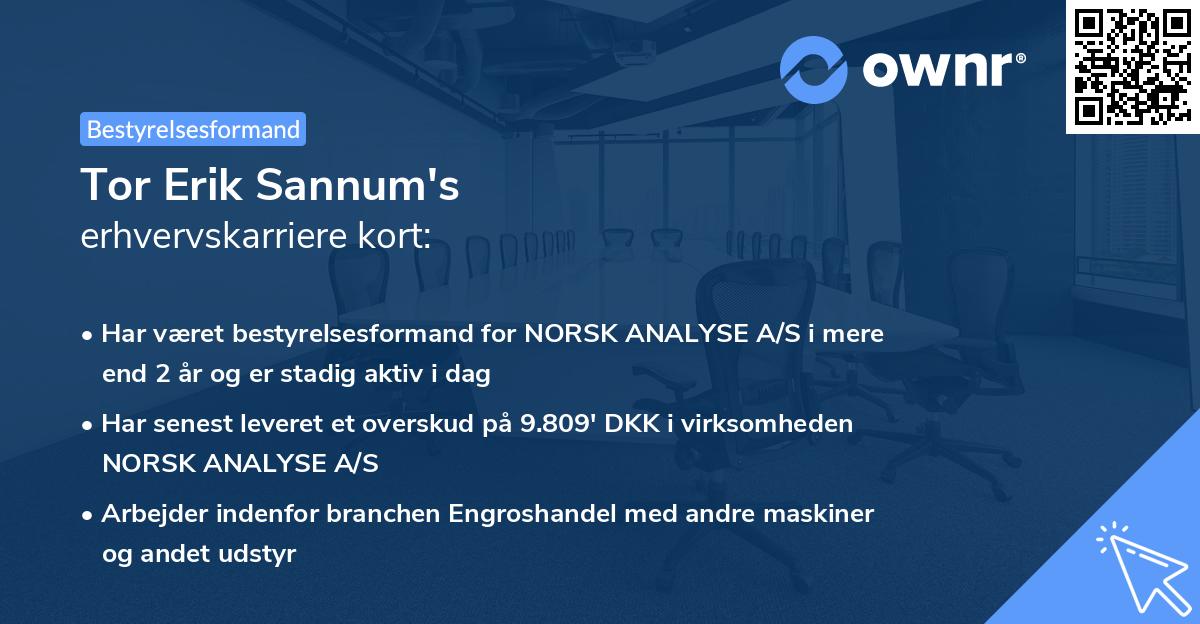 Tor Erik Sannum's erhvervskarriere kort
