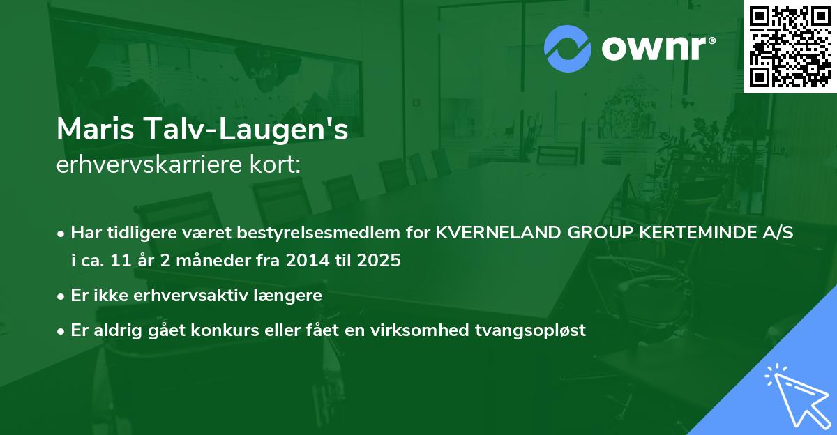 Maris Talv-Laugen's erhvervskarriere kort