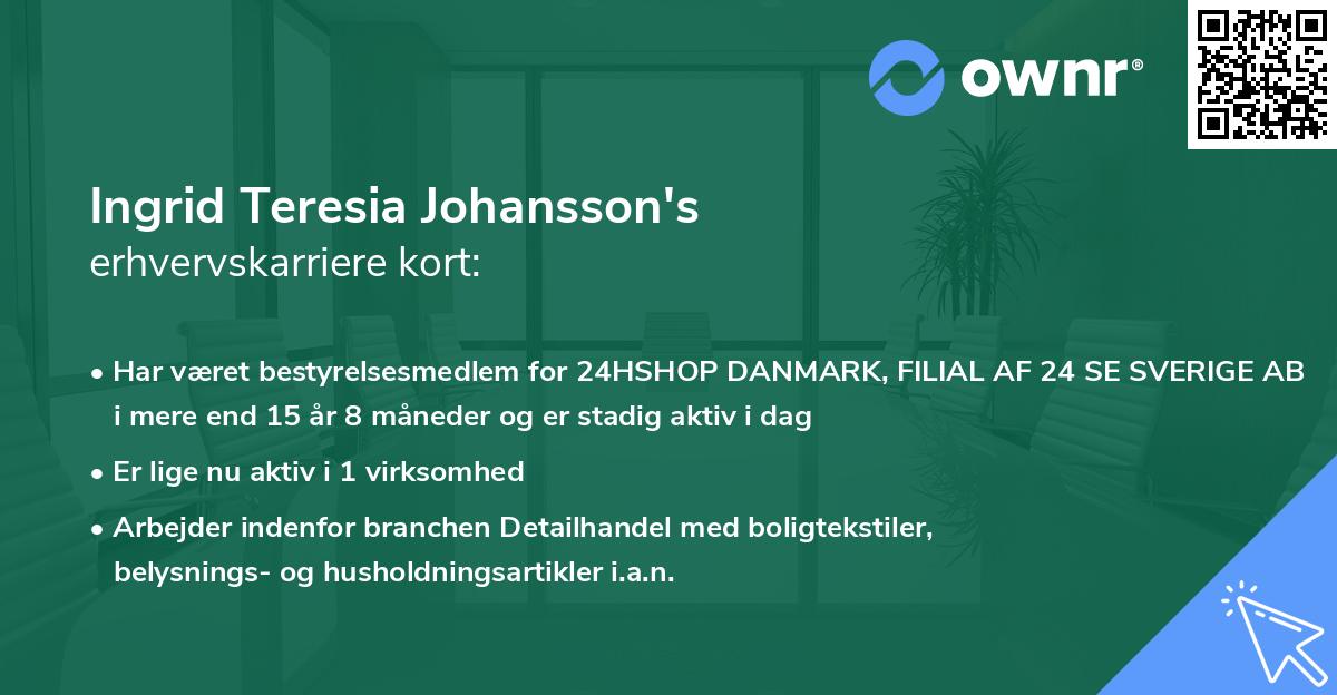 Ingrid Teresia Johansson's erhvervskarriere kort