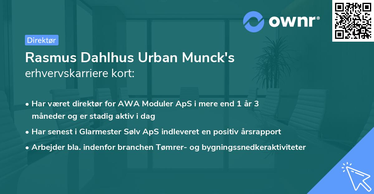 Rasmus Dahlhus Urban Munck's erhvervskarriere kort
