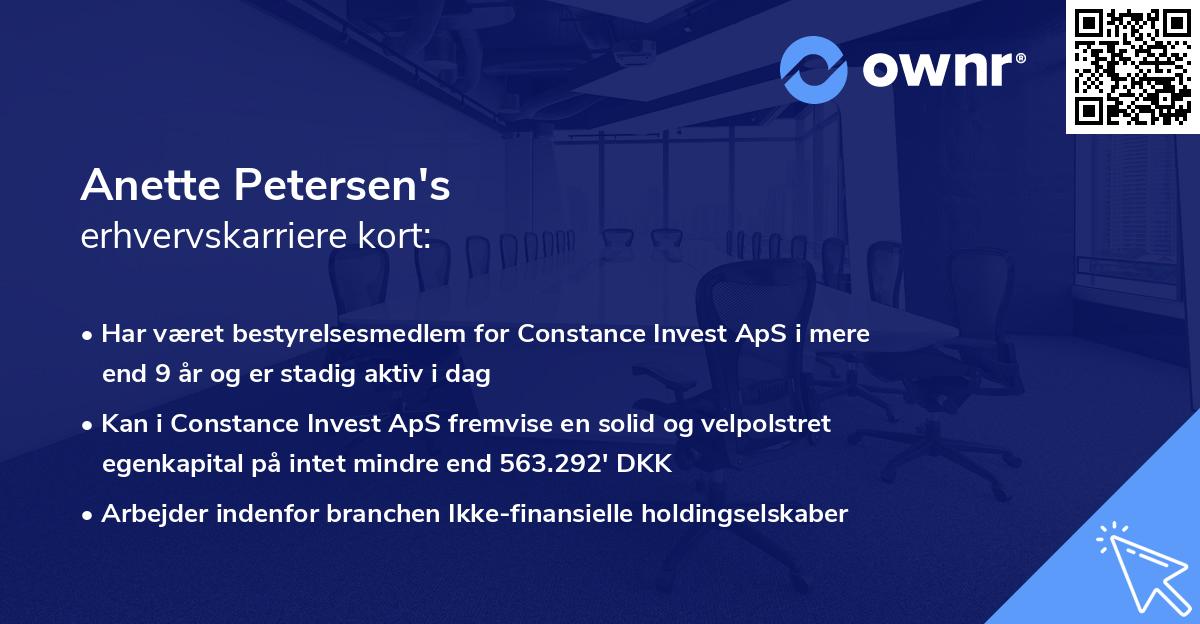 Anette Petersen's erhvervskarriere kort