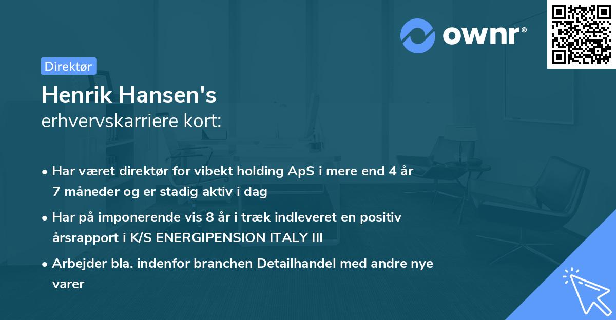 Henrik Hansen's erhvervskarriere kort
