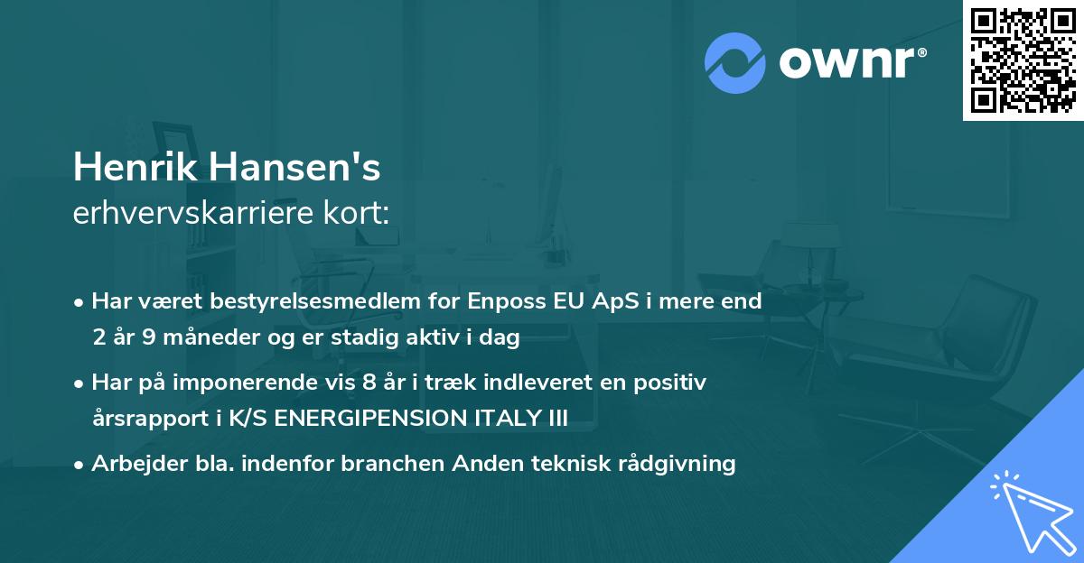 Henrik Hansen's erhvervskarriere kort