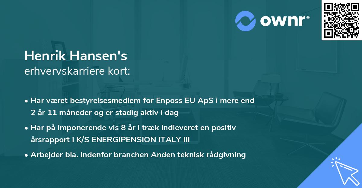 Henrik Hansen's erhvervskarriere kort