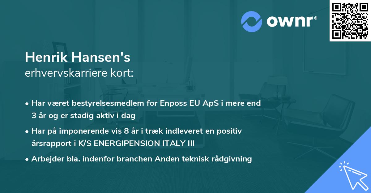 Henrik Hansen's erhvervskarriere kort