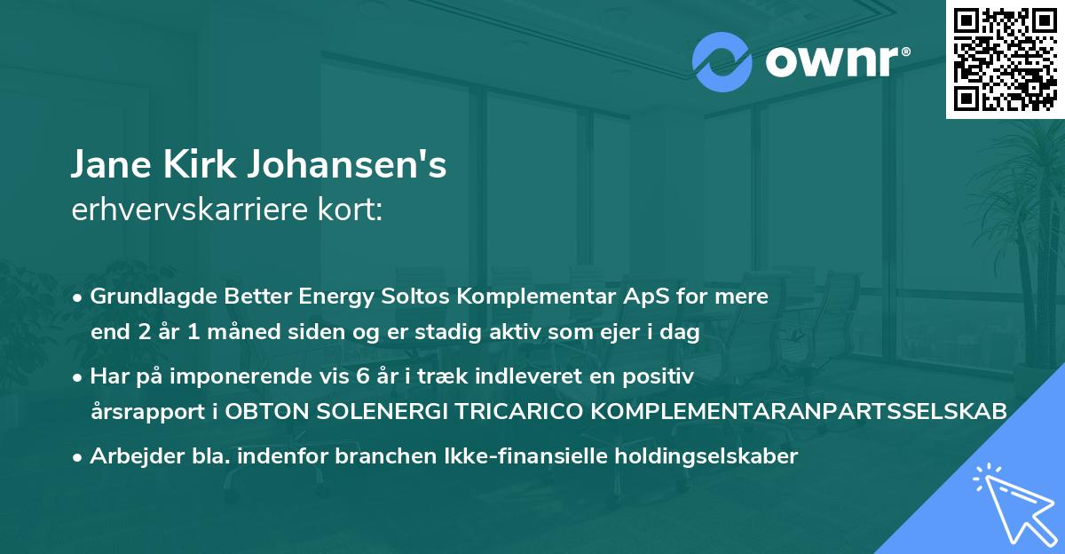 Jane Kirk Johansen's erhvervskarriere kort