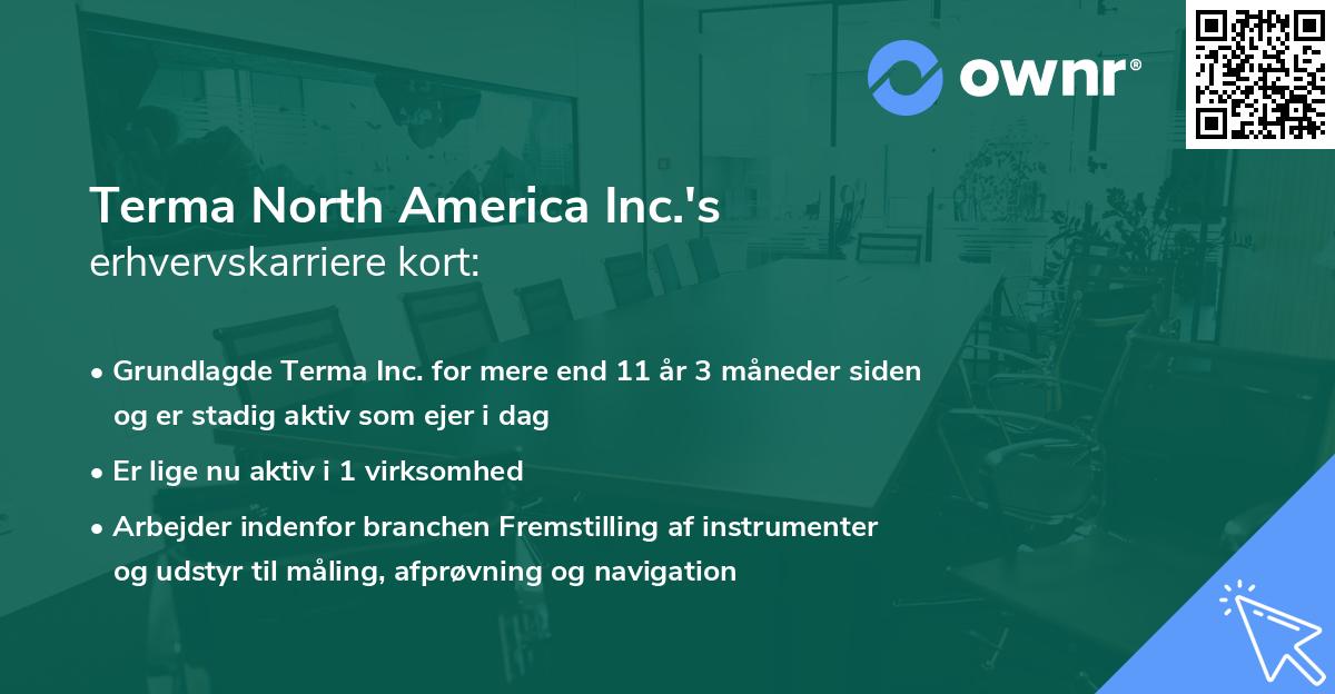 Terma North America Inc.'s erhvervskarriere kort