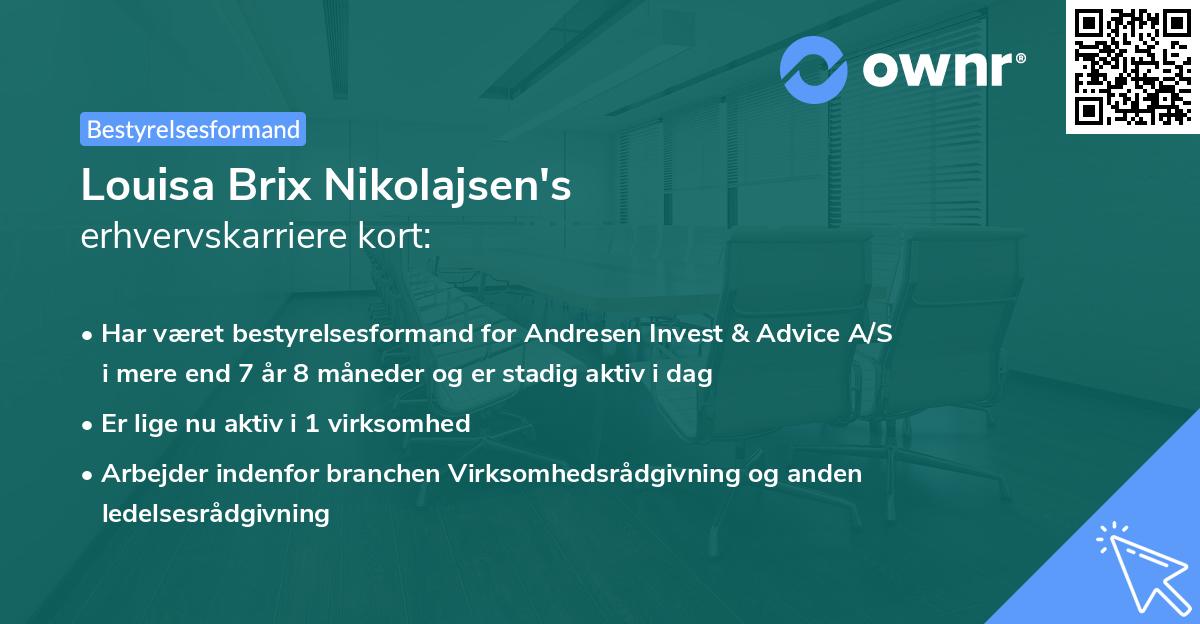 Louisa Brix Nikolajsen's erhvervskarriere kort