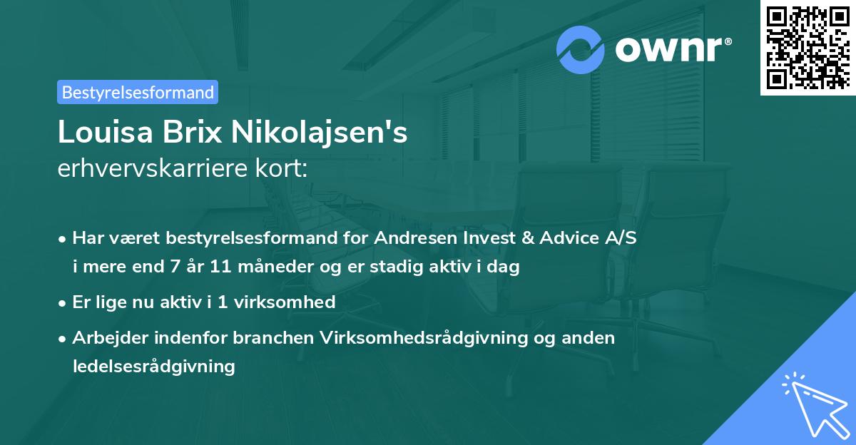 Louisa Brix Nikolajsen's erhvervskarriere kort