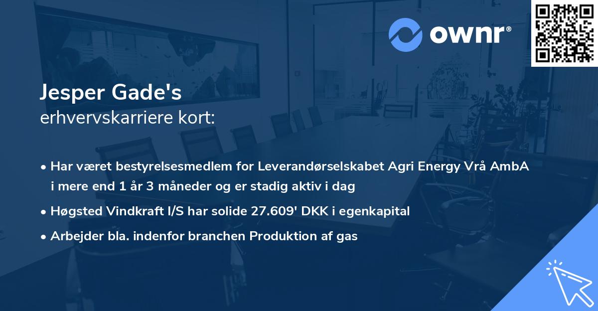 Jesper Gade's erhvervskarriere kort