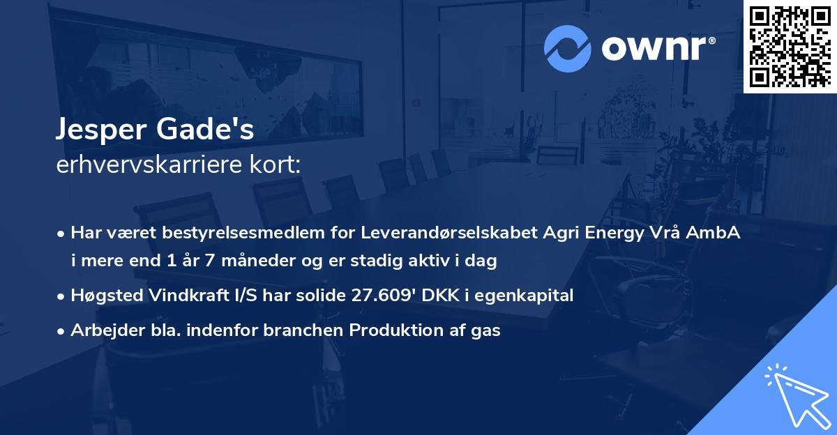 Jesper Gade's erhvervskarriere kort