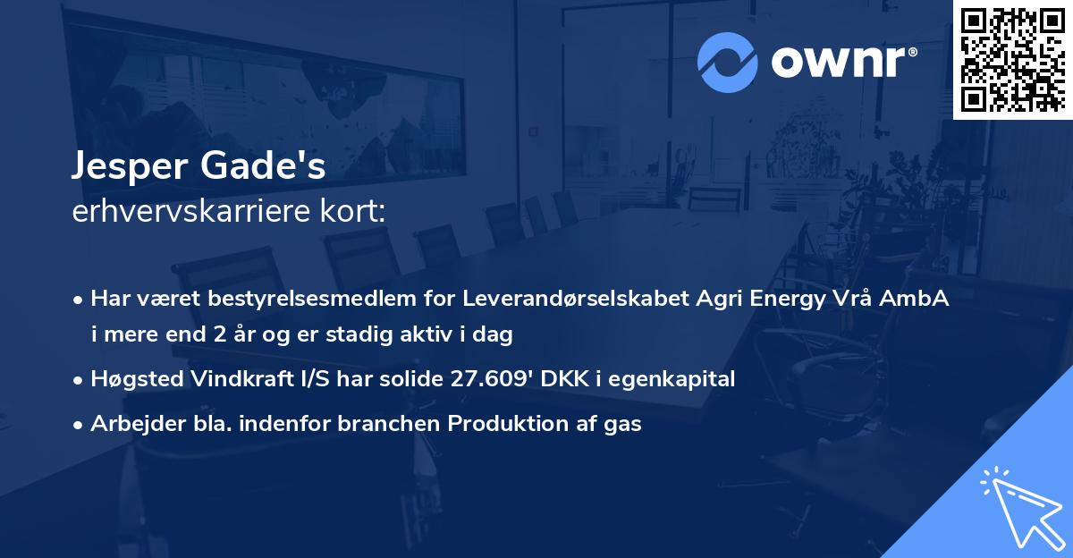 Jesper Gade's erhvervskarriere kort