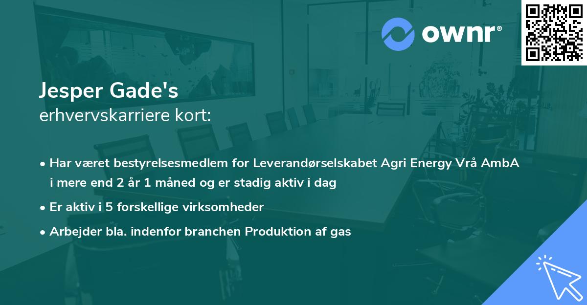 Jesper Gade's erhvervskarriere kort