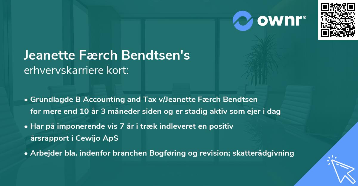 Jeanette Færch Bendtsen's erhvervskarriere kort
