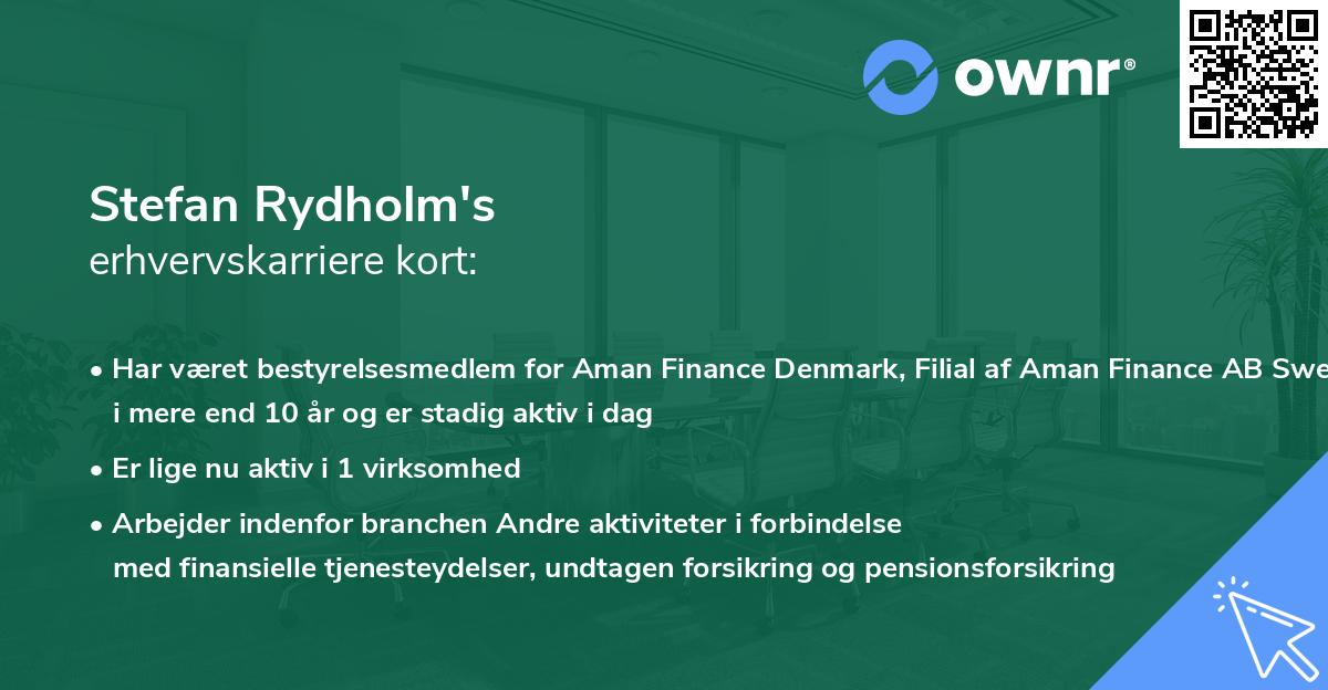Stefan Rydholm's erhvervskarriere kort