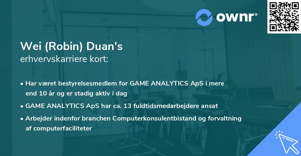 Wei (Robin) Duan's erhvervskarriere kort