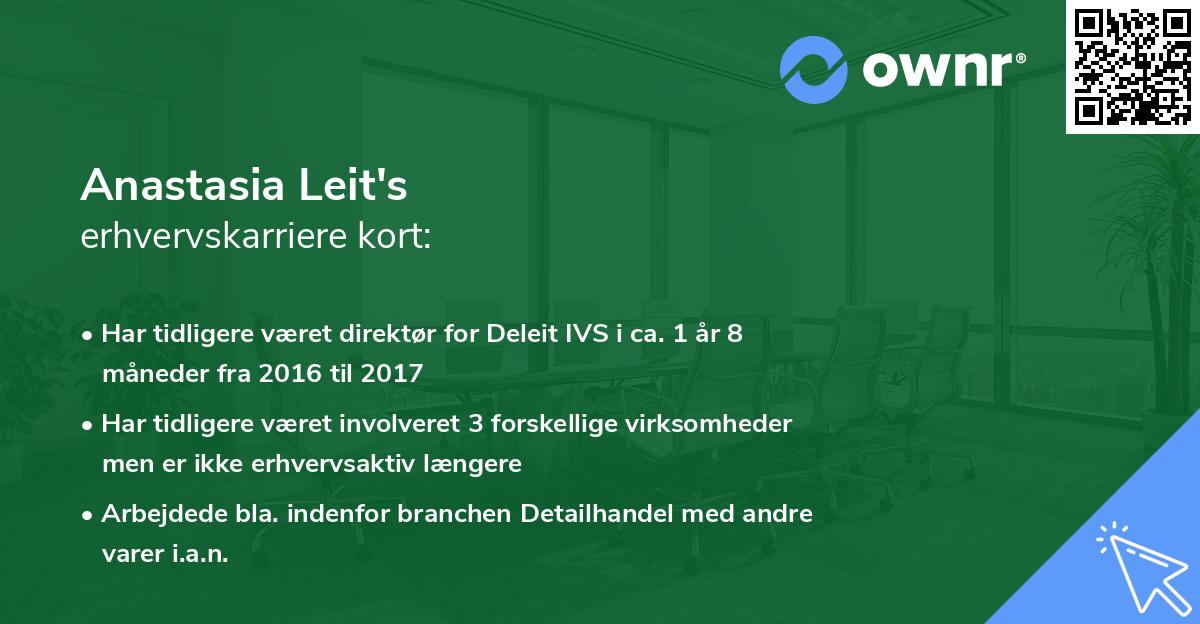 Anastasia Leit's erhvervskarriere kort