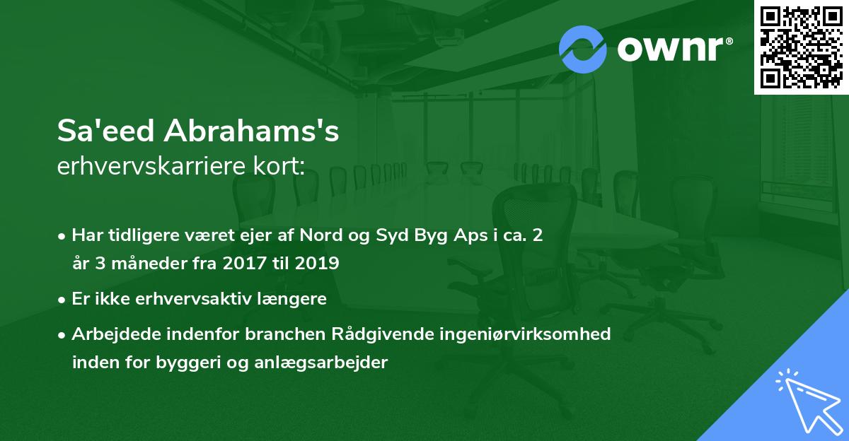 Sa'eed Abrahams's erhvervskarriere kort