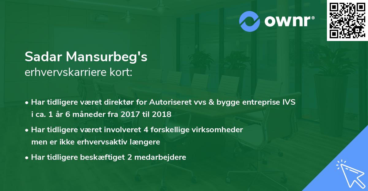 Sadar Mansurbeg's erhvervskarriere kort
