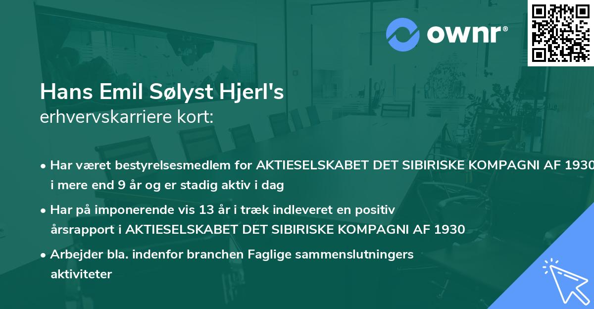 Hans Emil Sølyst Hjerl's erhvervskarriere kort