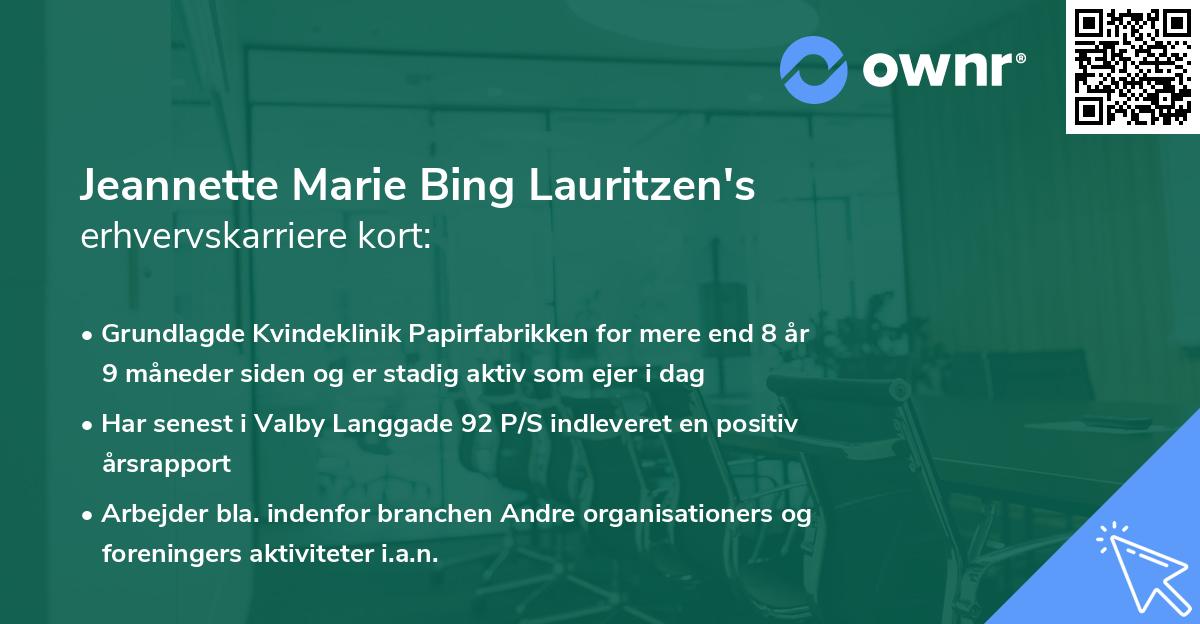 Jeannette Marie Bing Lauritzen's erhvervskarriere kort