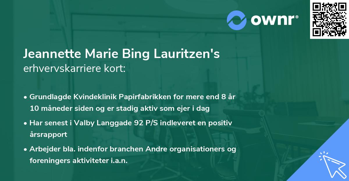 Jeannette Marie Bing Lauritzen's erhvervskarriere kort