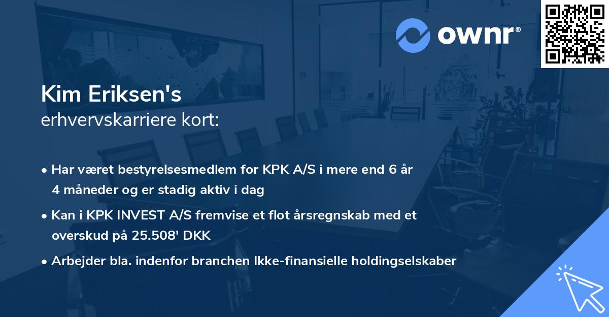 Kim Eriksen's erhvervskarriere kort