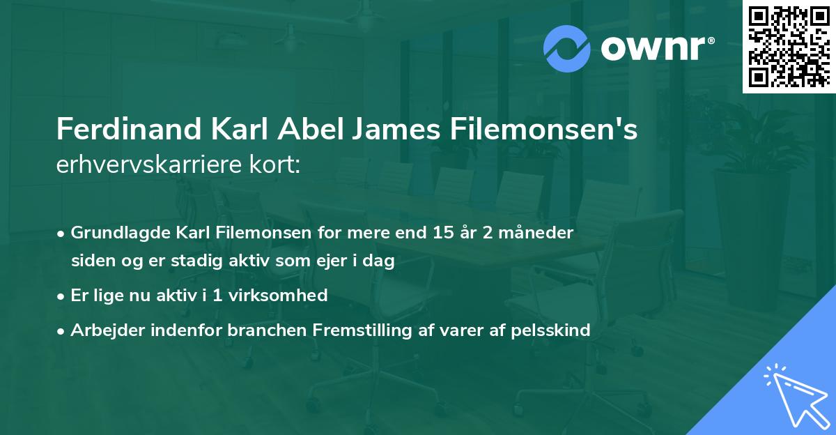 Ferdinand Karl Abel James Filemonsen's erhvervskarriere kort