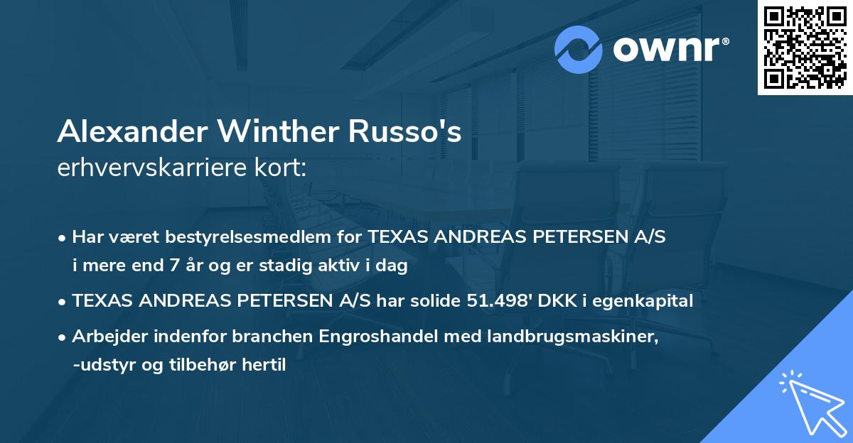 Alexander Winther Russo's erhvervskarriere kort