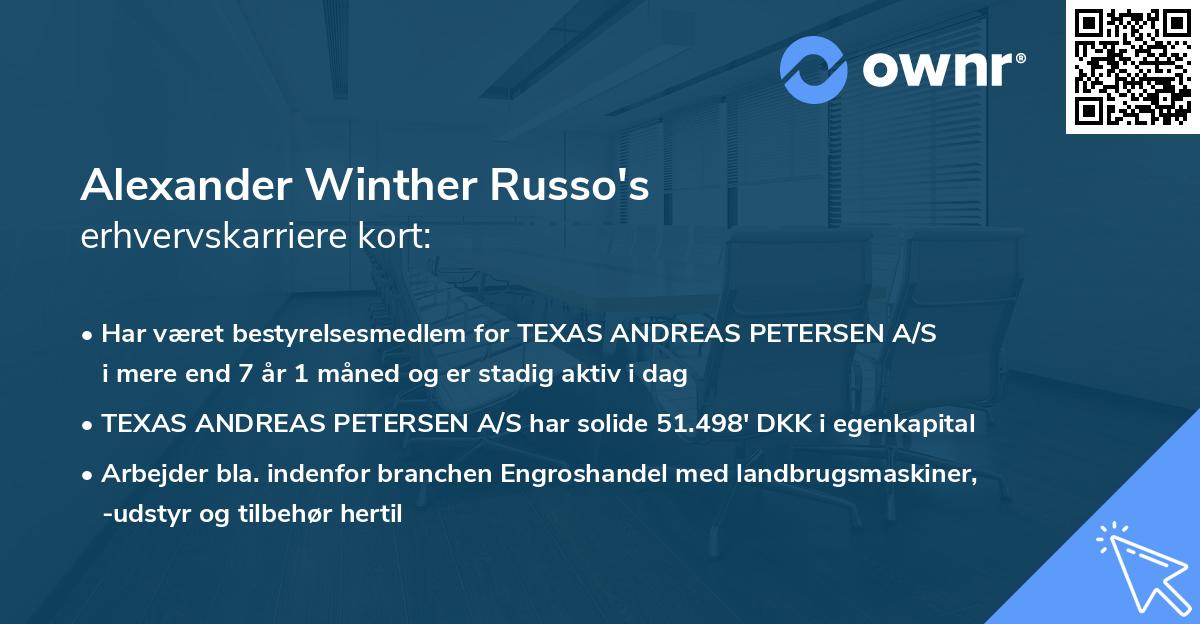 Alexander Winther Russo's erhvervskarriere kort