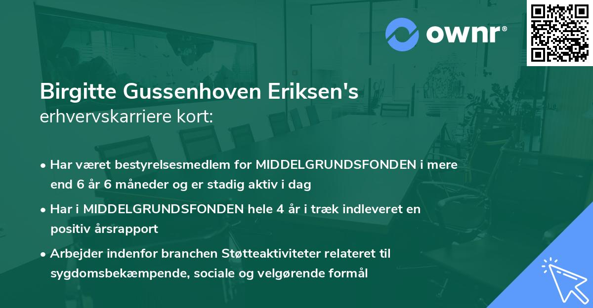 Birgitte Gussenhoven Eriksen's erhvervskarriere kort