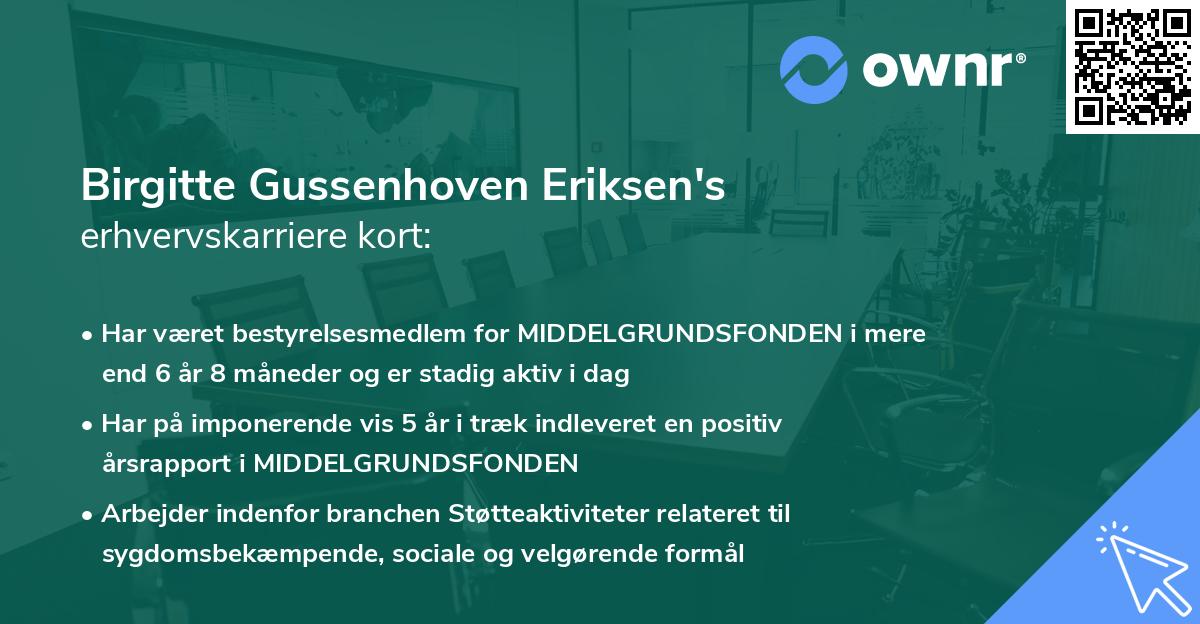 Birgitte Gussenhoven Eriksen's erhvervskarriere kort