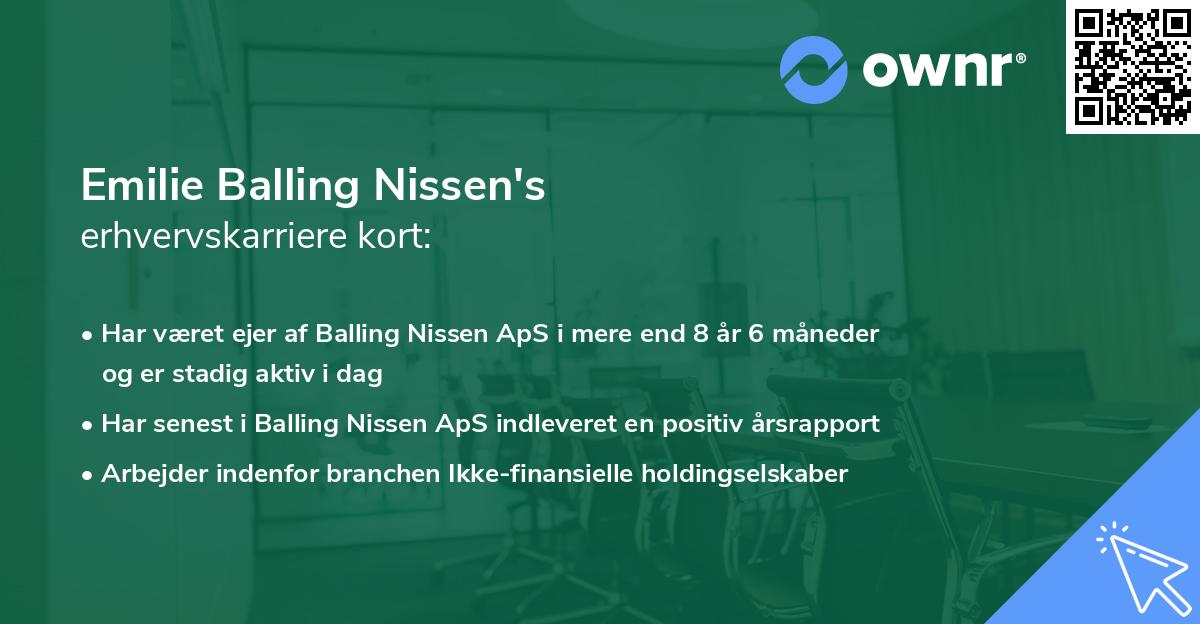 Emilie Balling Nissen's erhvervskarriere kort