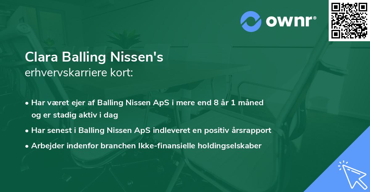 Clara Balling Nissen's erhvervskarriere kort