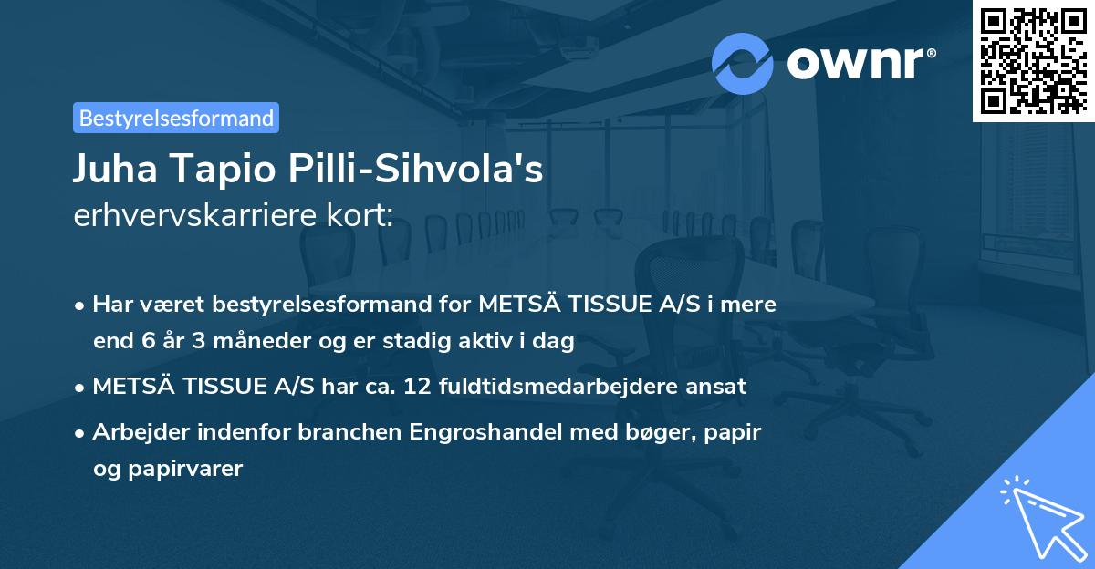 Juha Tapio Pilli-Sihvola's erhvervskarriere kort