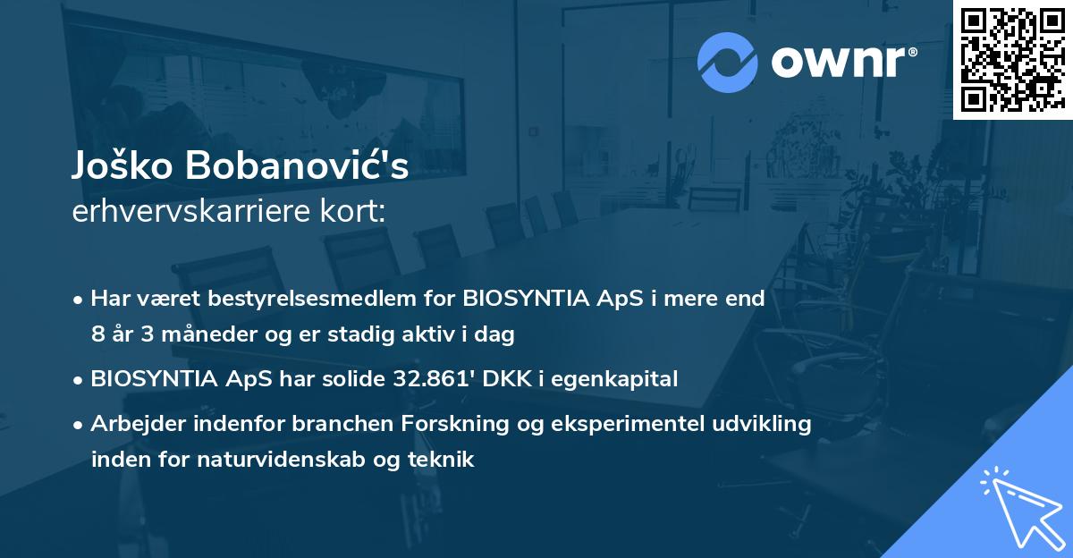 Joško Bobanović's erhvervskarriere kort
