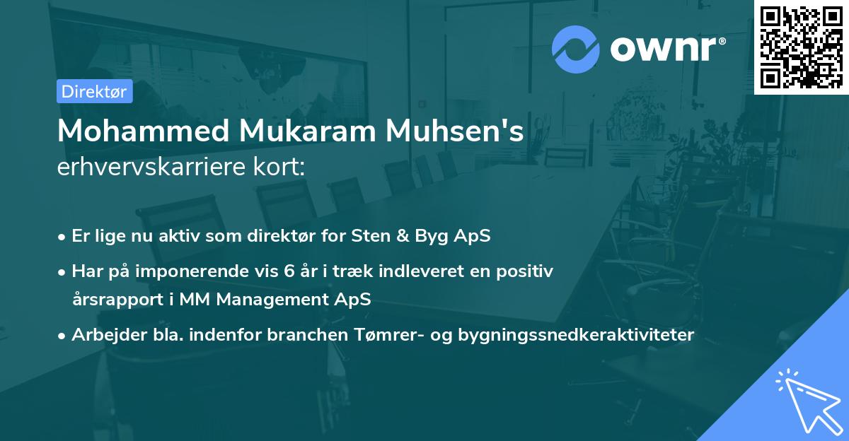 Mohammed Mukaram Muhsen's erhvervskarriere kort