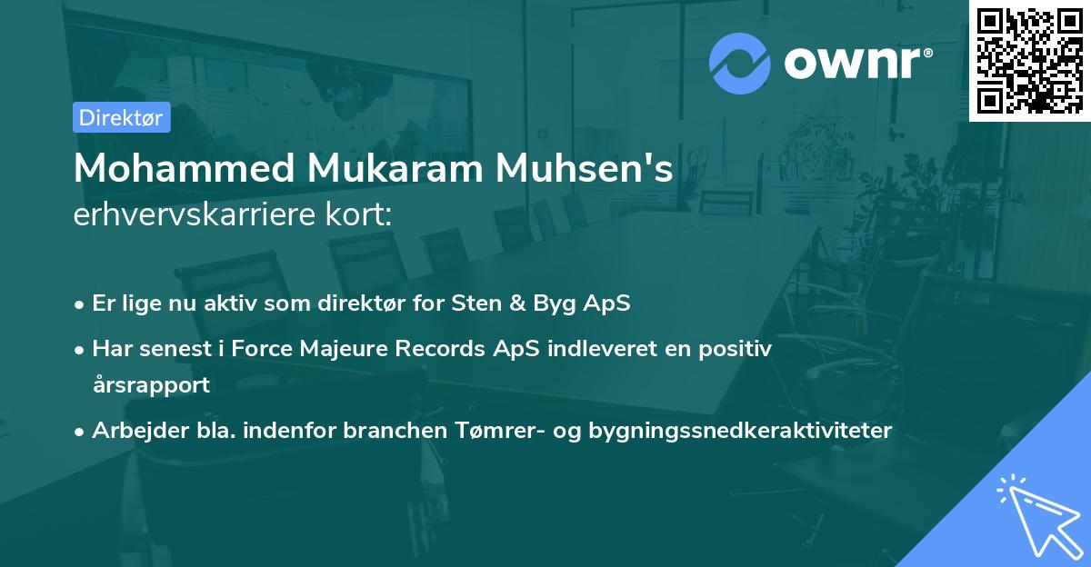 Mohammed Mukaram Muhsen's erhvervskarriere kort