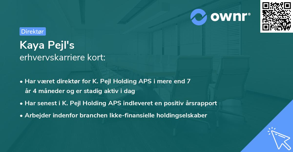 Kaya Pejl's erhvervskarriere kort