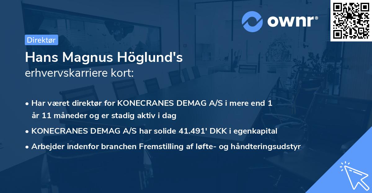 Hans Magnus Höglund's erhvervskarriere kort