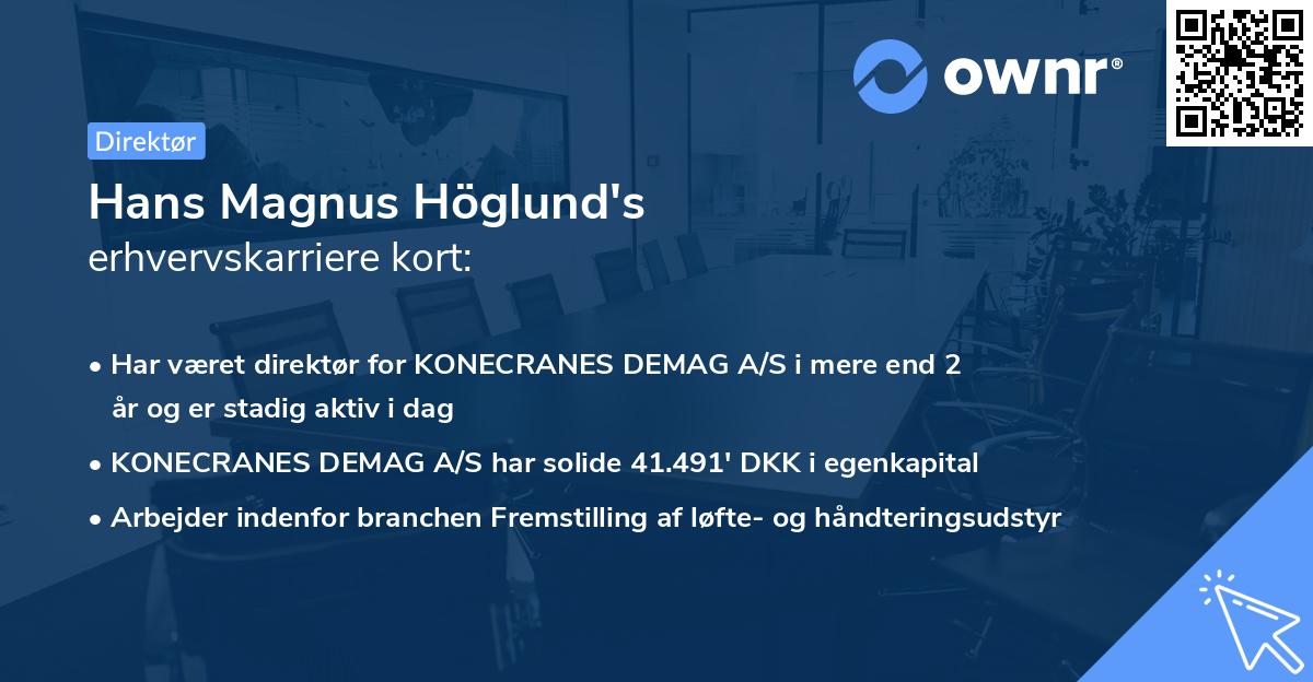 Hans Magnus Höglund's erhvervskarriere kort
