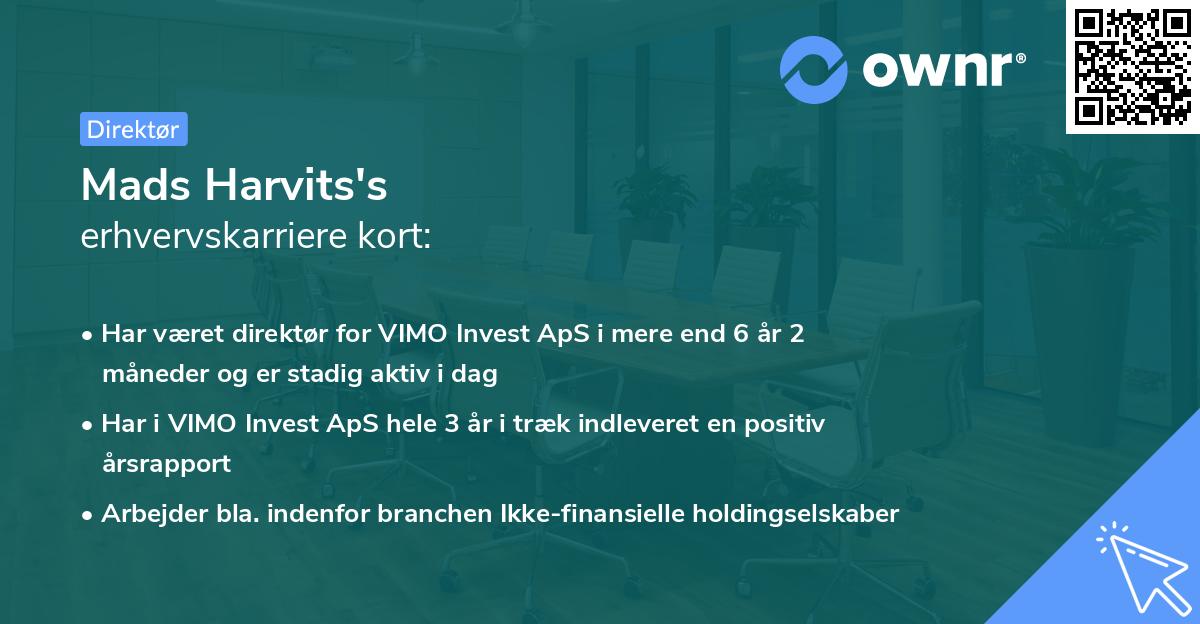 Mads Harvits's erhvervskarriere kort