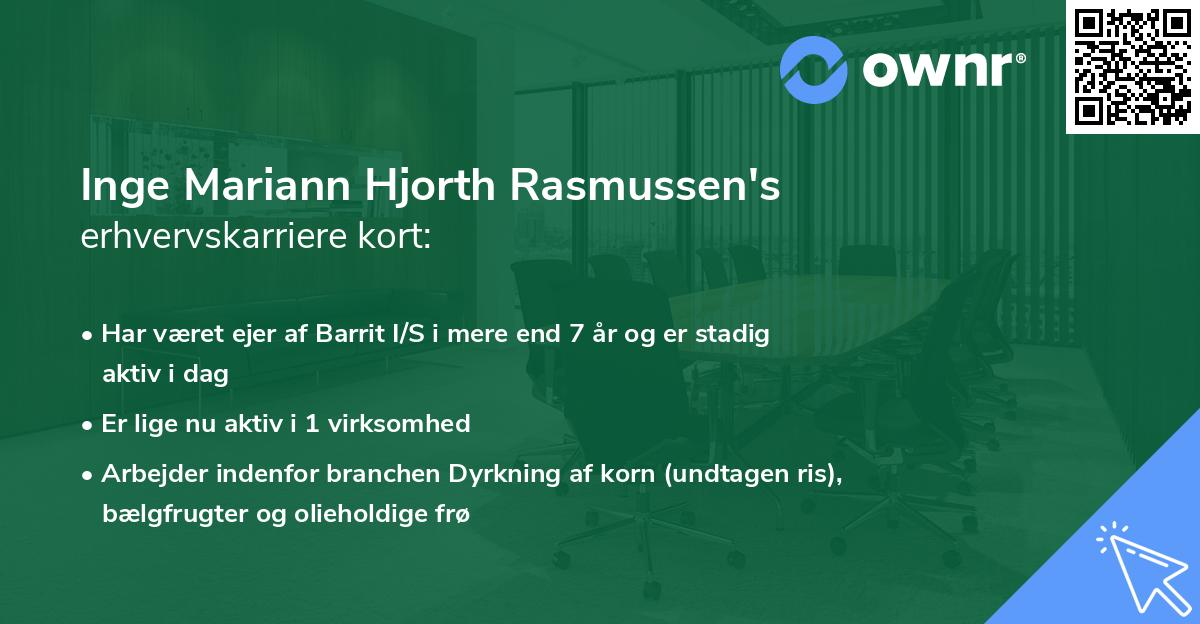 Inge Mariann Hjorth Rasmussen's erhvervskarriere kort