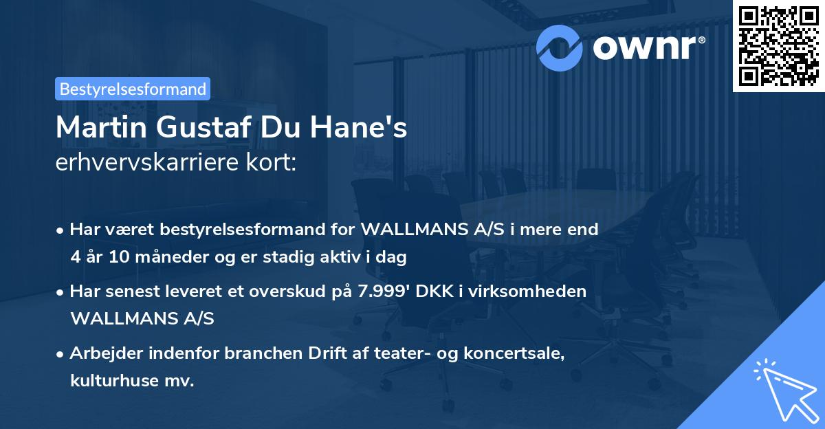 Martin Gustaf Du Hane's erhvervskarriere kort